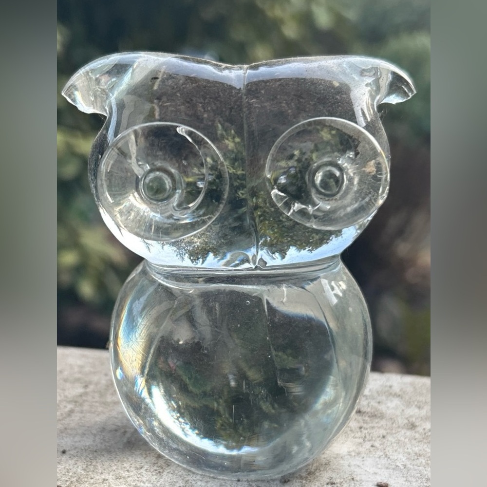 Vintage crystal glass Owl Clear Figurine Elio